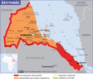 Carte éditée par le Ministère des Affaires étrangères en 2013 définissant les zones à risque.