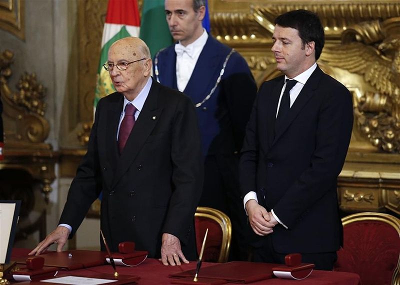 Le président du Conseil, M. Renzi (à droite) avec le président de la répiublique G. Napolitano