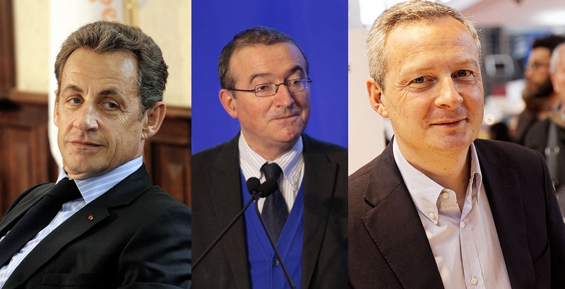 Nicolas Sarkozy, Hervé Mariton et Bruno Le Maire sont pour l'instant les trois candidats s'affrontant pour la présidence de l'UMP (Images: EPP, UMP, Thesupermat / Licence CC)