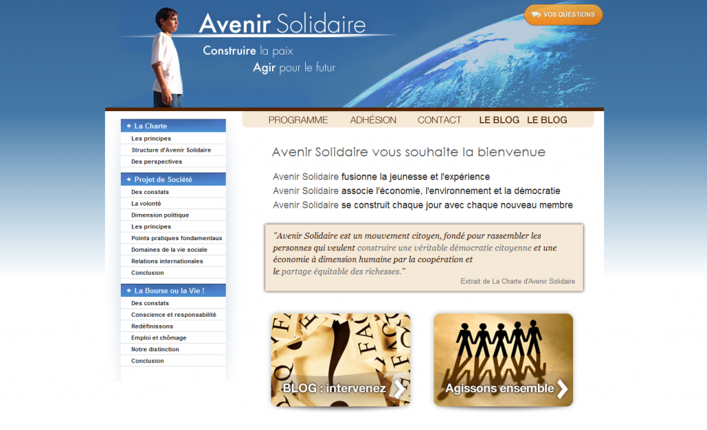 Le site d'Avenir Solidaire (Capture d'écran)